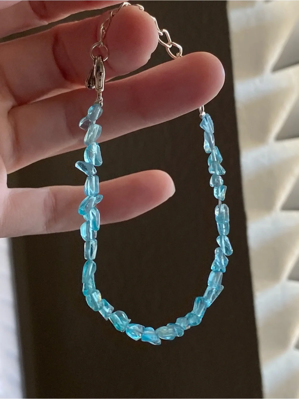 Natural Blue Apatite Chip - Adjustable Silver Bracelet